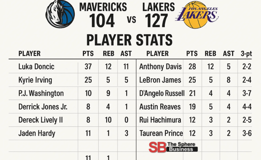 Dallas Mavericks vs Lakers Match Player Stats Dallas Mavericks vs Lakers Match Player Stats